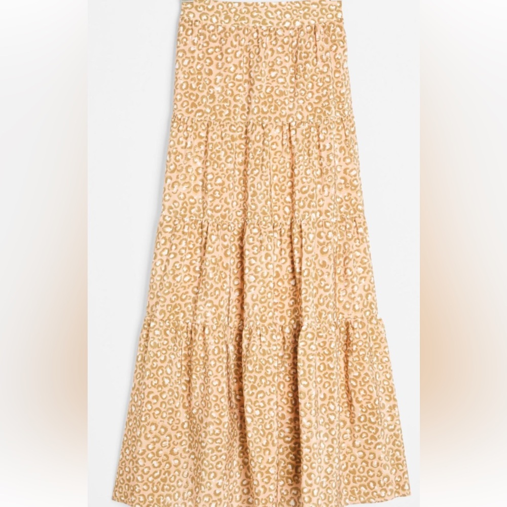 Leopard Print Anthropologie Tiered Silk Maxi Skirt